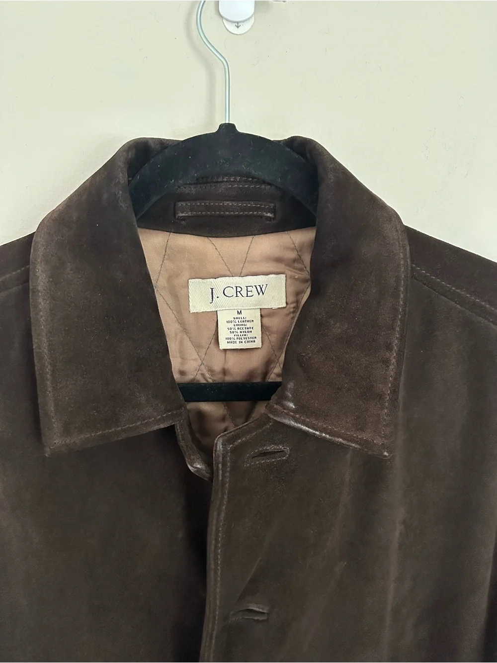 Vtg J.Crew Brown Suede Leather Jacket M Quilted Lined Coat 90s Barn Coat Heavy